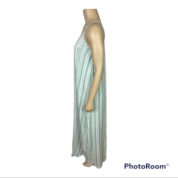 Entro Green/Off White Vertical Stripe V Neck Maxi - NWT  Sz M - Picture 2 of 8